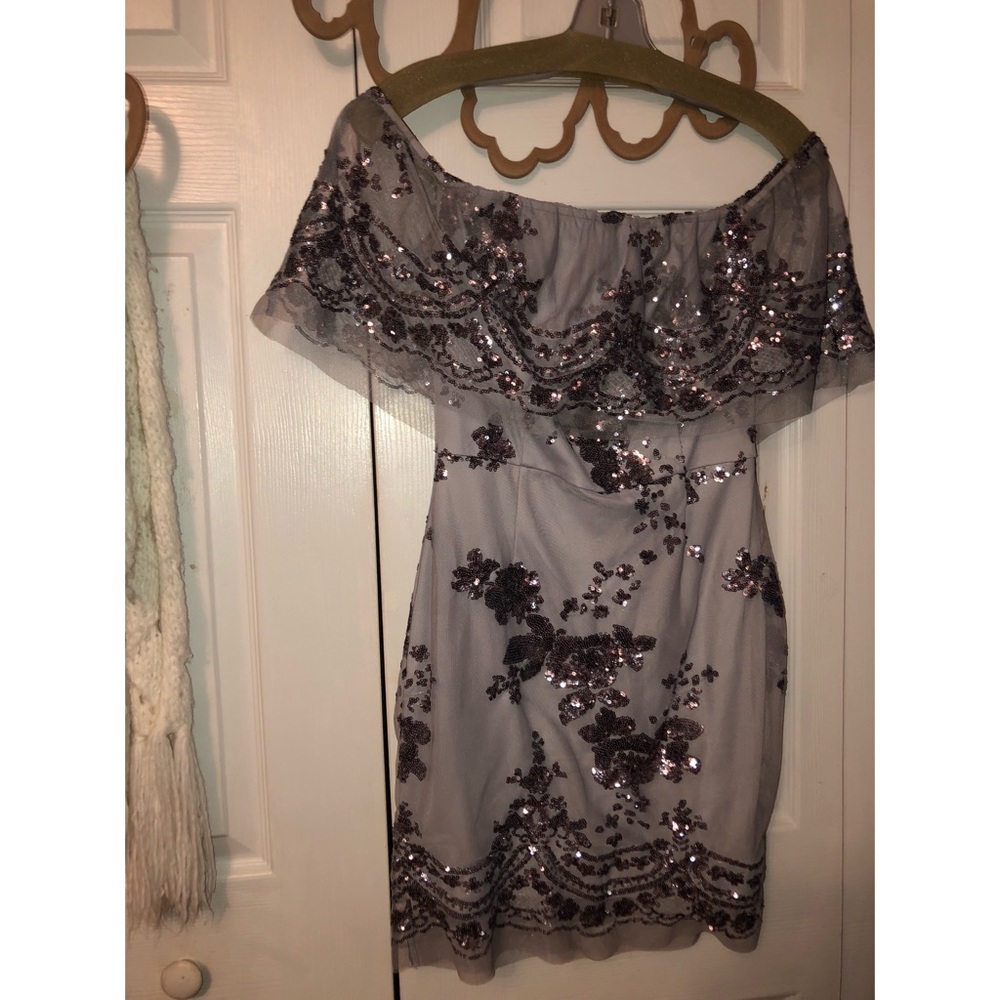 Silver Sequin Bardot Dress